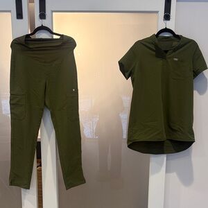 Figs MATERNITY Olive Green Women's straight leg pant and Top Set